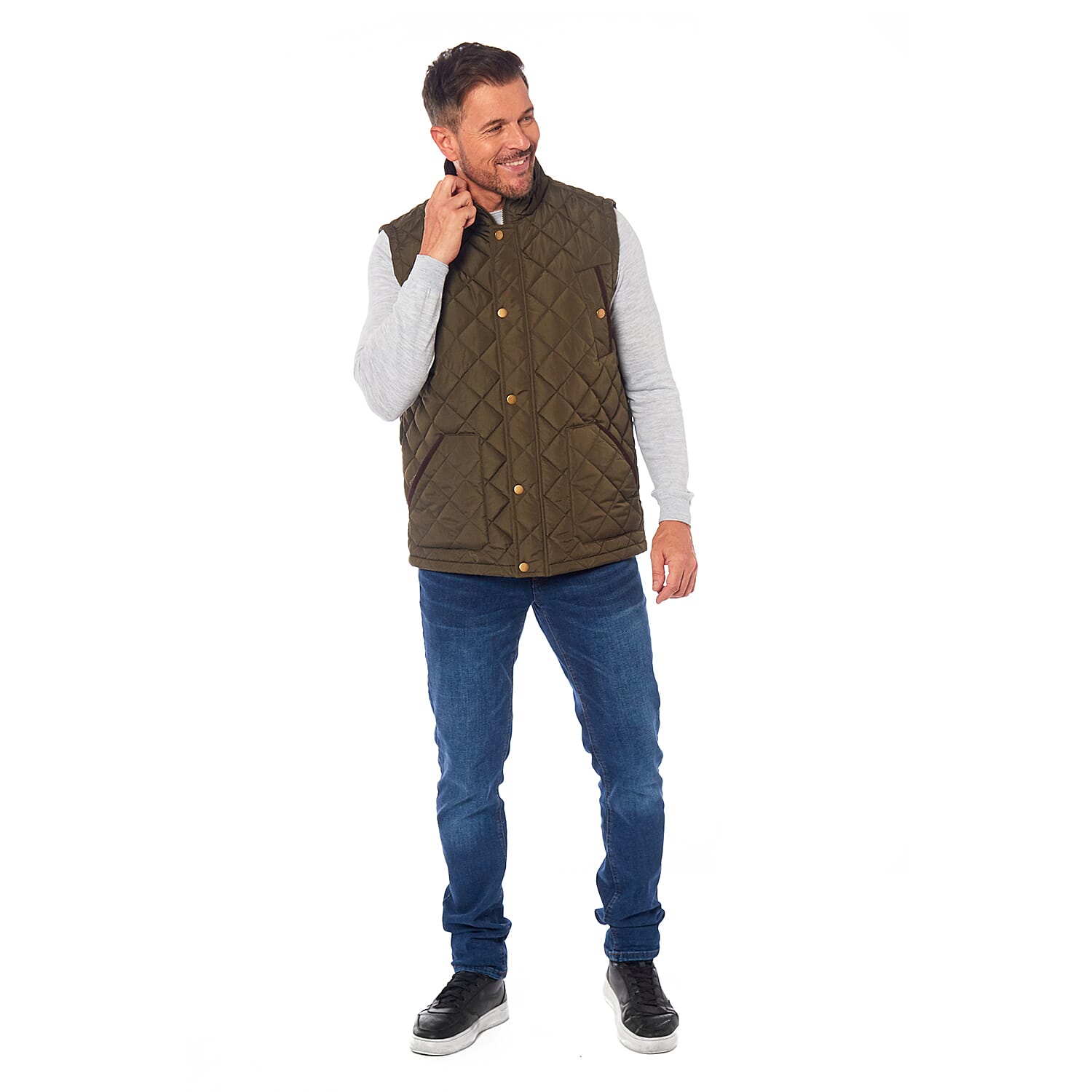 Mens Padded Gilet With Cordroy Binding On Inside Neck & Pockets