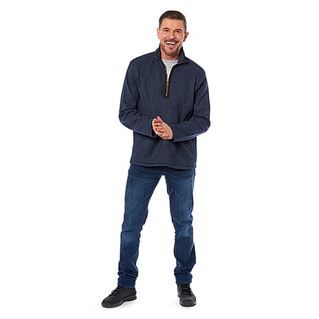 Charlotte West Mens Quarter Zip Top with Side Pockets(Size L) - Navy