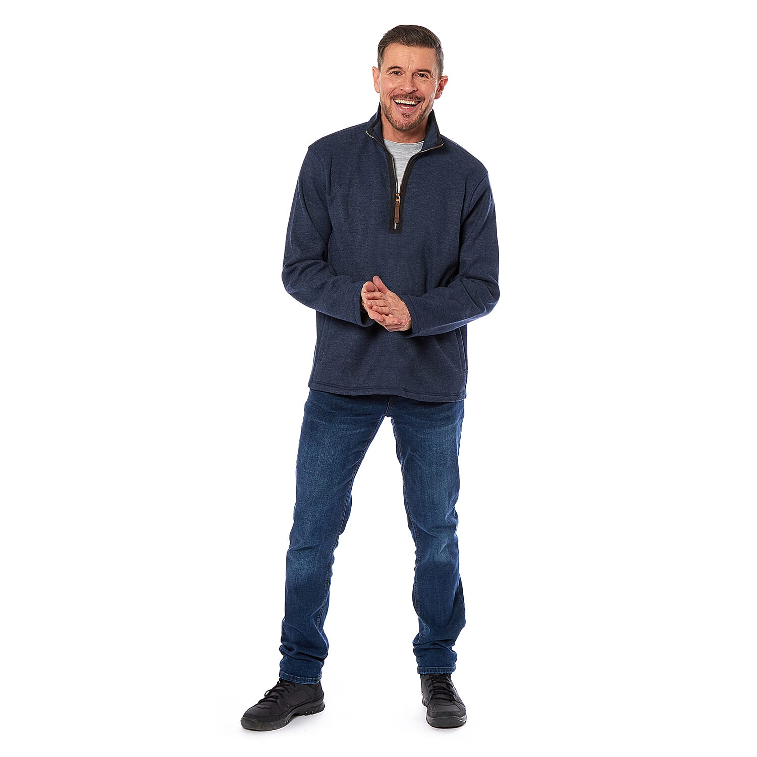 Charlotte-West-Mens-Quarter-Zip-Top-with-Side-Pockets-Size-M-Navy