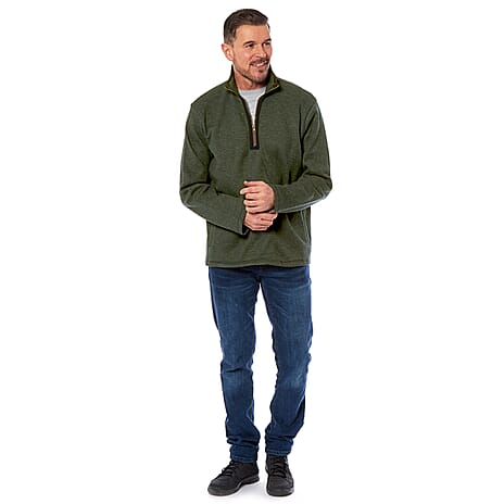 Arctic Storm Mens Waffle Quarter Zip Top with Side Pockets (Size L) - Olive