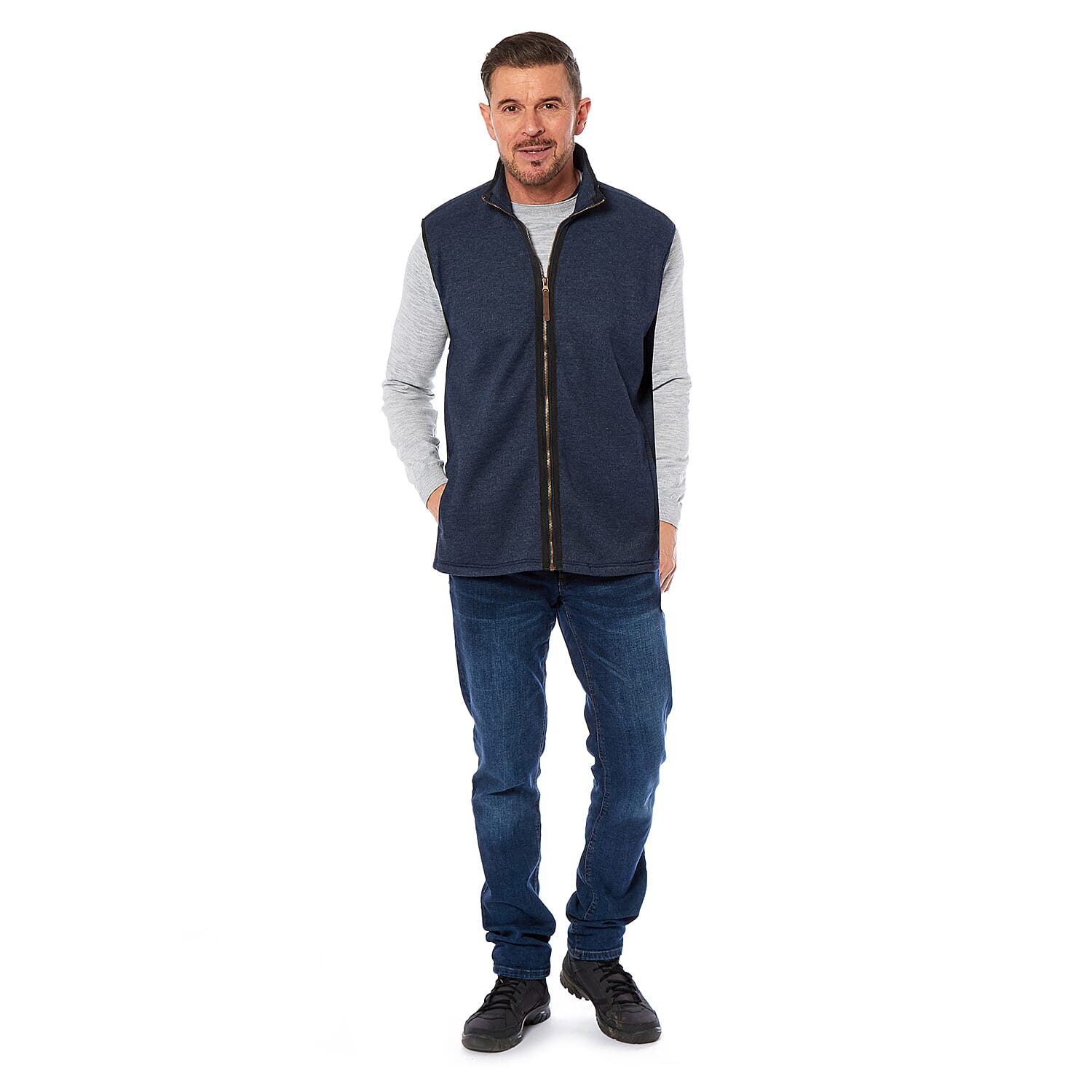 Charlotte West Mens Waffle Full Zip Gilet with Side Welt Pocket (Size L) - Navy