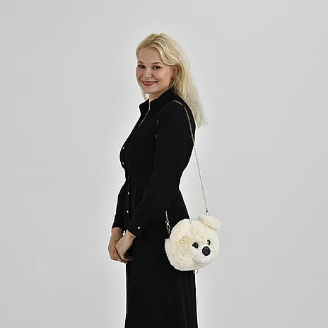 Cute Teddy Plush Crossbody Bag - White