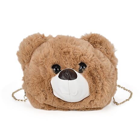 Cute Teddy Plush Crossbody Bag - Brown