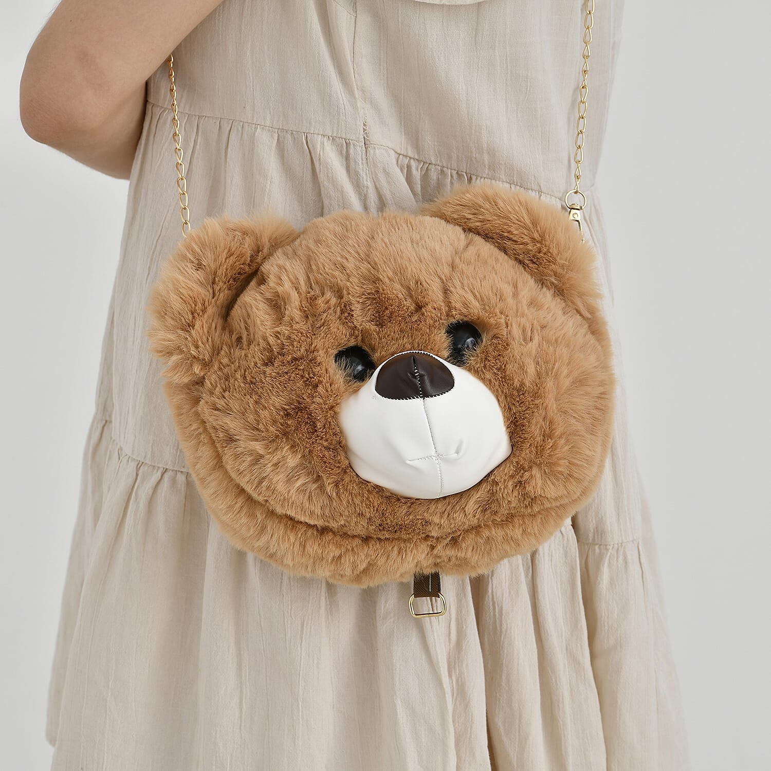 Cute Teddy Plush Crossbody Bag - Brown