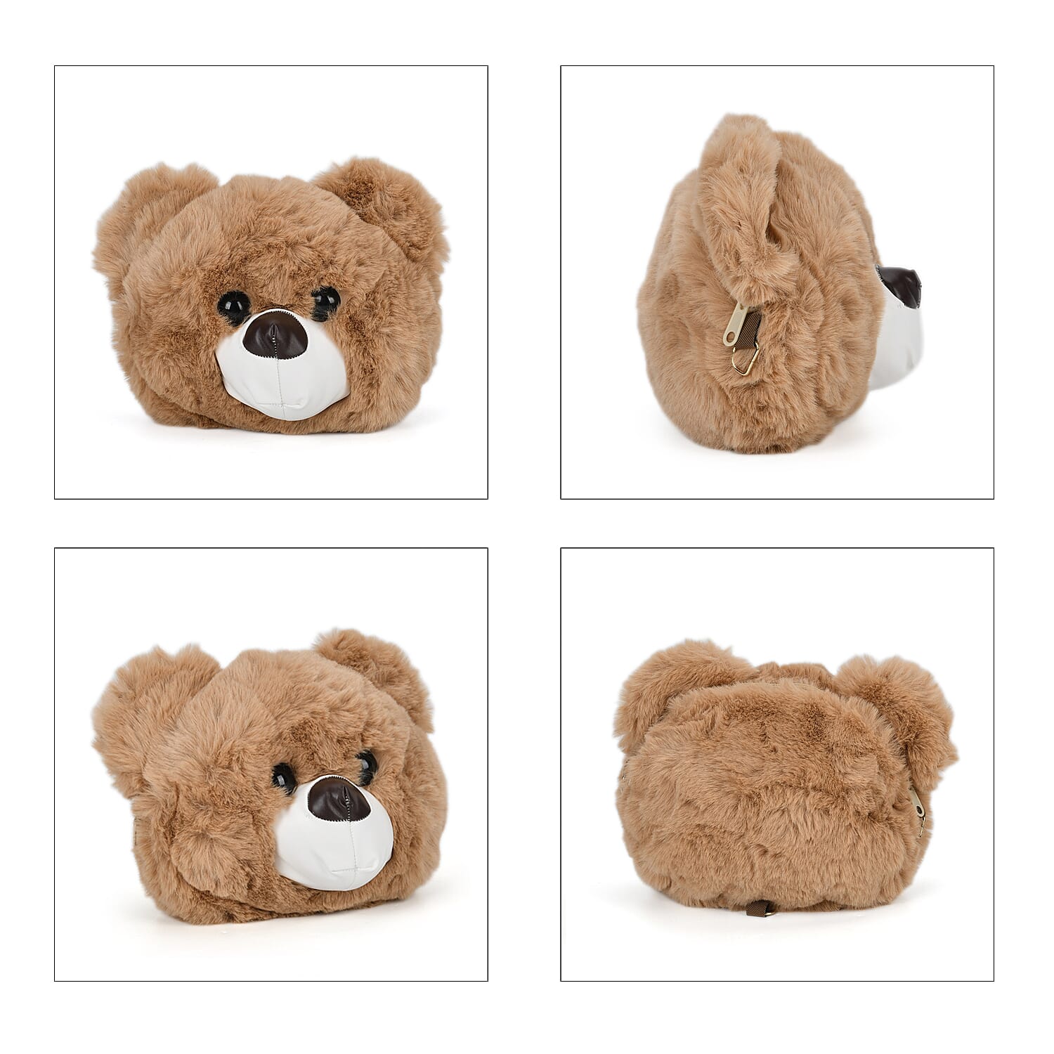Cute Teddy Plush Crossbody Bag - Brown