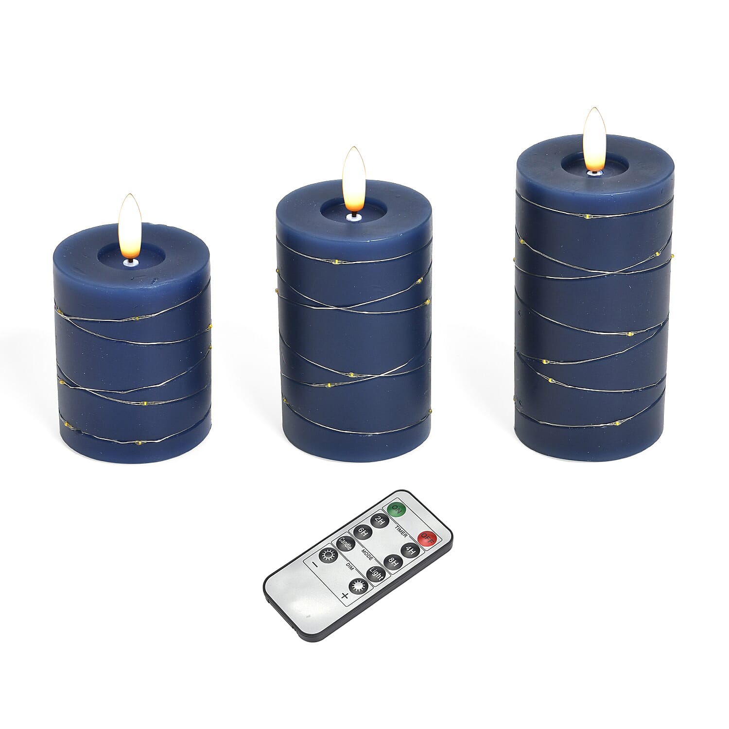 Set of 3 LED Candle with Remote (2AA Battery not inc.) - Blue