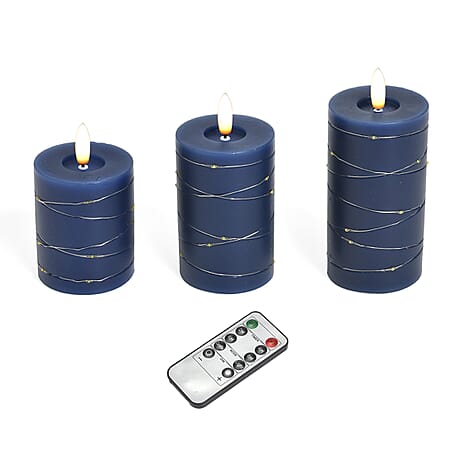 Set of 3 LED Candle with Remote (2AA Battery not inc.) - Blue