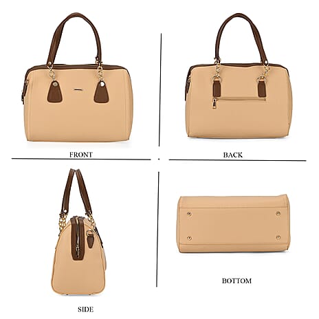 Leatherette Satchel Crossbody Bag with Handle Drop - Beige - Coffee