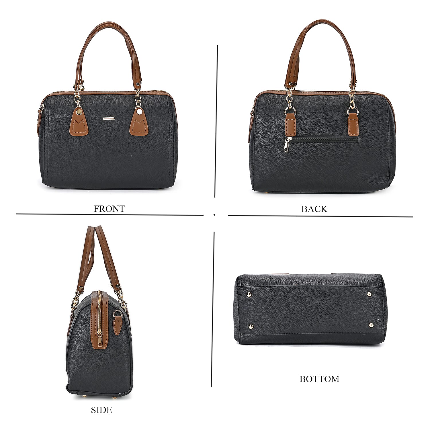 Leatherette Satchel Crossbody Bag with Handle Drop - Black - Coffee