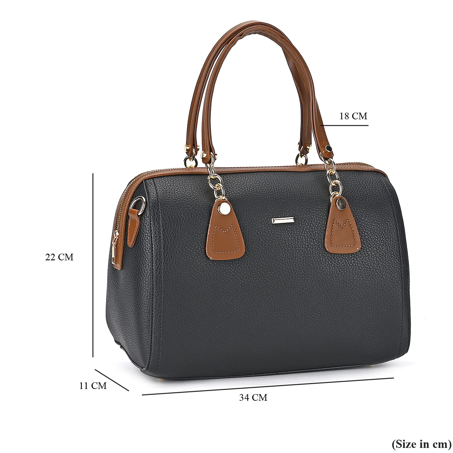 Leatherette Satchel Crossbody Bag with Handle Drop - Black - Coffee