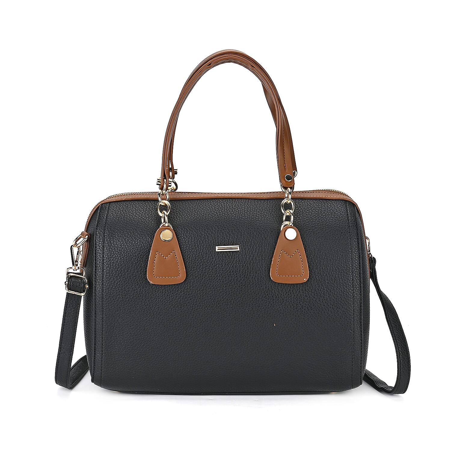 Leatherette Satchel Crossbody Bag with Handle Drop - Black - Coffee