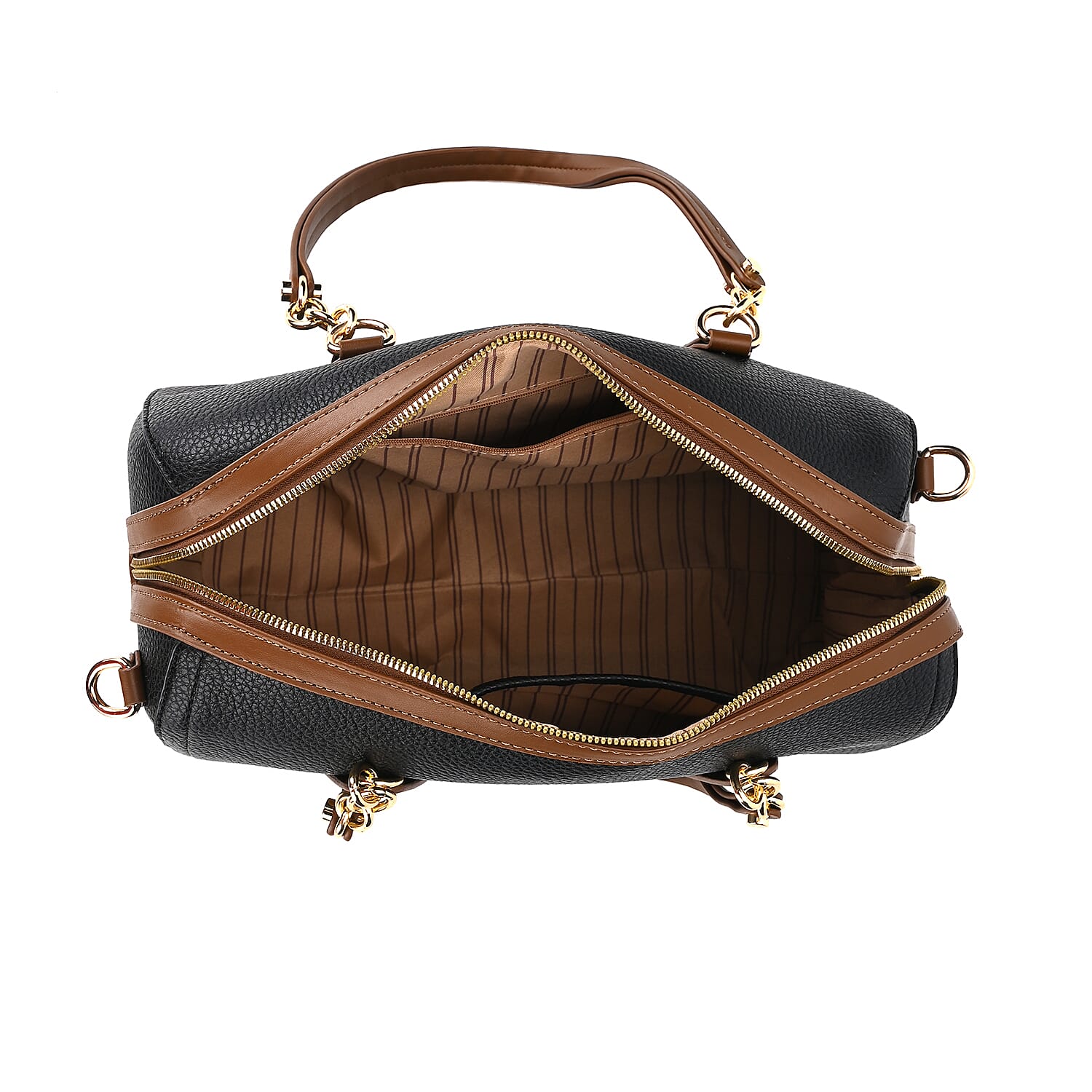 Leatherette Satchel Crossbody Bag with Handle Drop - Black - Coffee