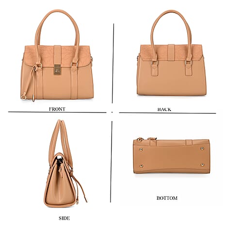 Leatherette Flower Pattern Crossbody Bag with Handle Drop - Apricot