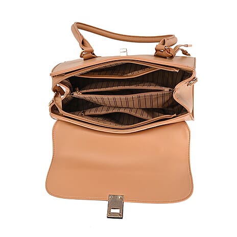 Leatherette Flower Pattern Crossbody Bag with Handle Drop - Apricot