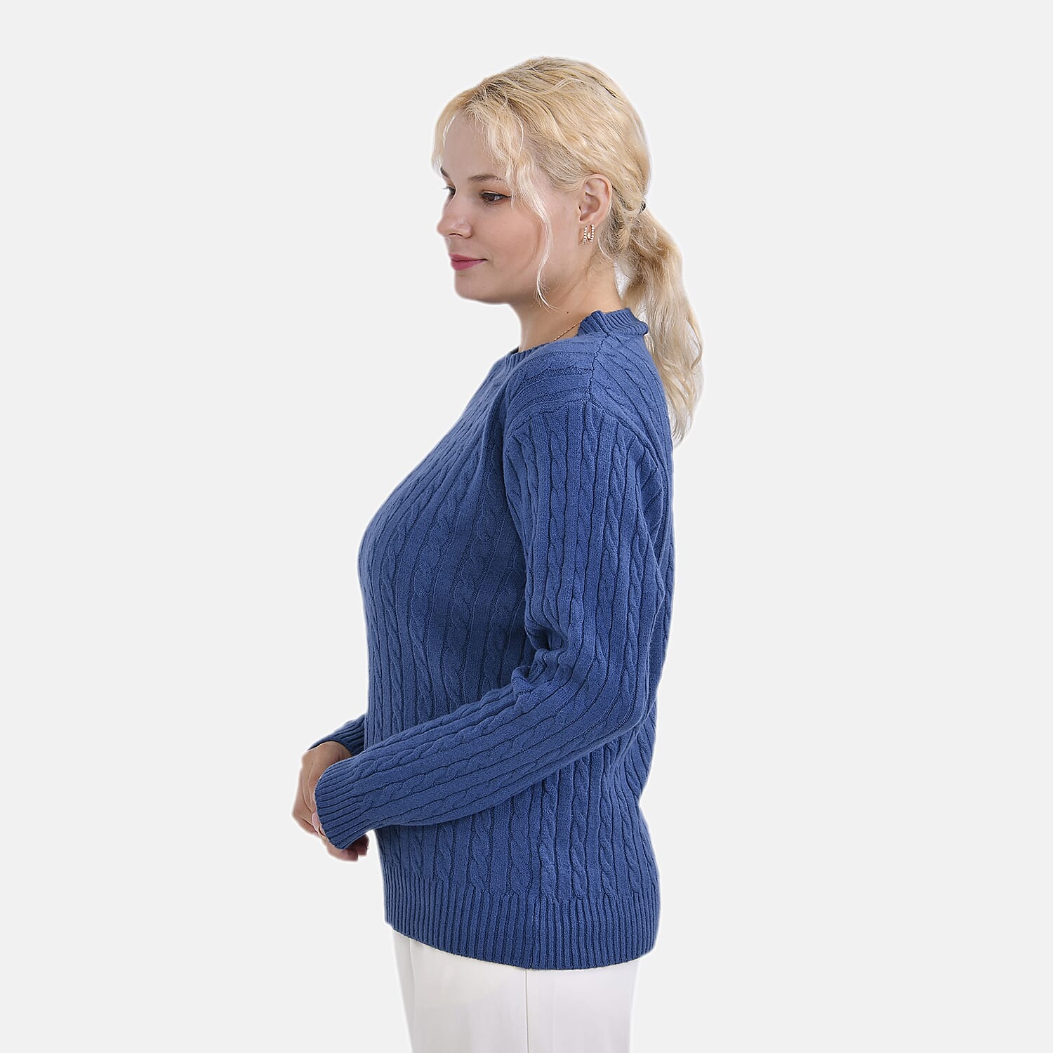 La Marey Polyester Solid Sweater (Size 58x1 cm) - Navy & Navy