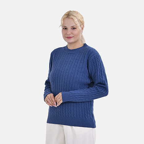 La Marey Cotton Blend Round Neck Jumper (Size L-XL) - Navy