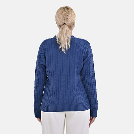 La Marey Cotton Blend Round Neck Jumper (Size L-XL) - Navy
