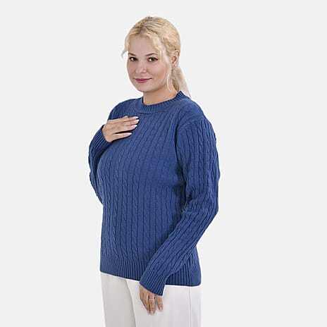 La Marey Cotton Blend Round Neck Jumper (Size L-XL) - Navy