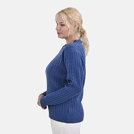 La Marey Cotton Blend Round Neck Jumper (Size L-XL) - Navy