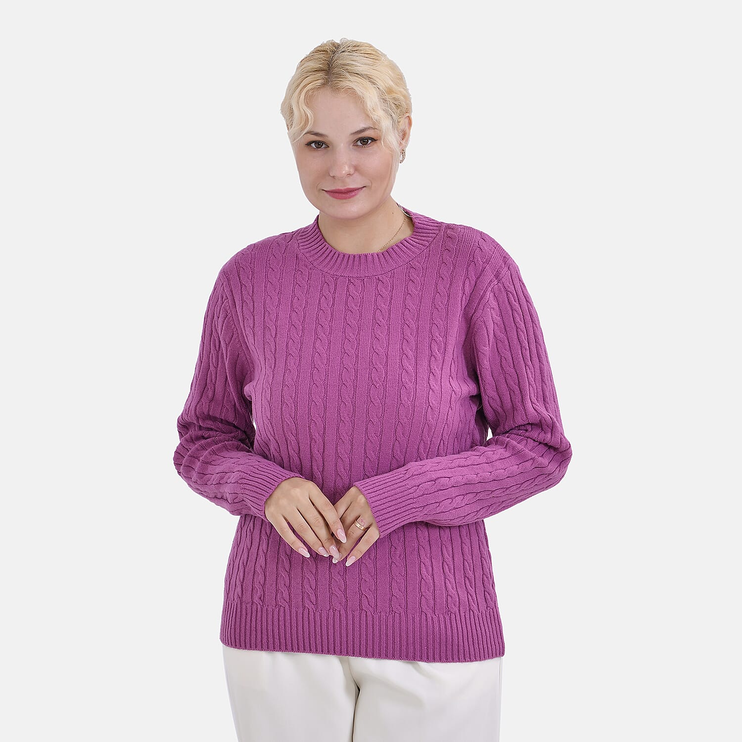 La Marey Polyester Solid Sweater (Size 58x1 cm) - Purple & Navy