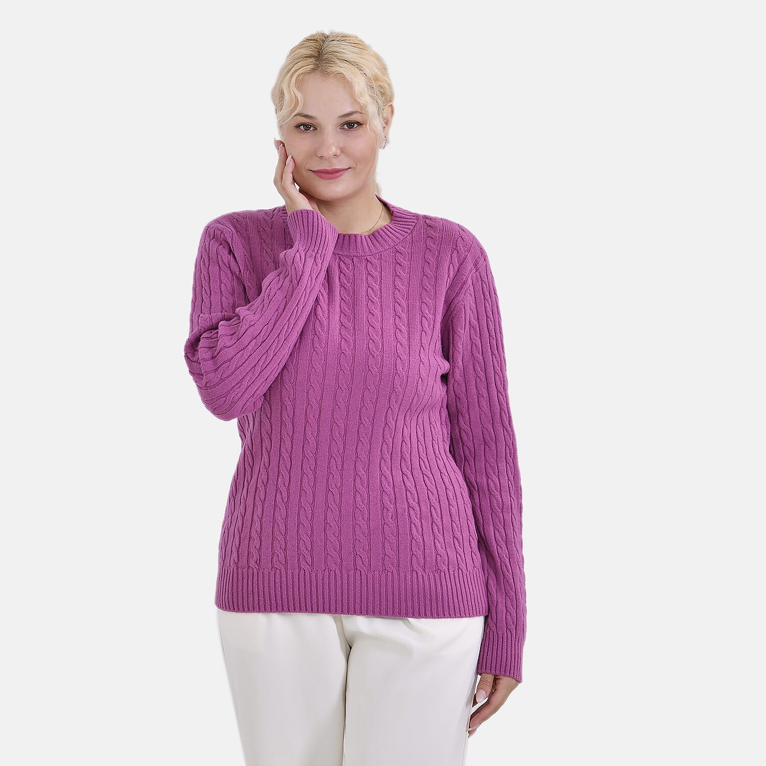 La Marey Polyester Solid Sweater (Size 58x1 cm) - Purple & Navy