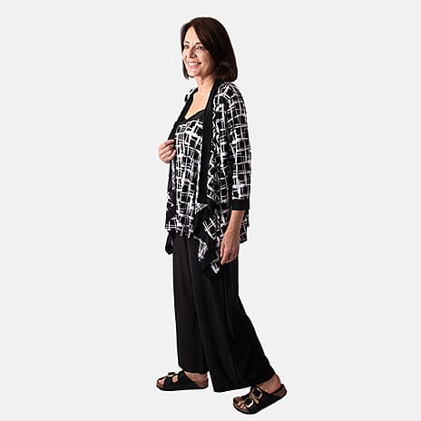 Firenzaa Mono Printed Jersey Twin Set (Size L) - Black