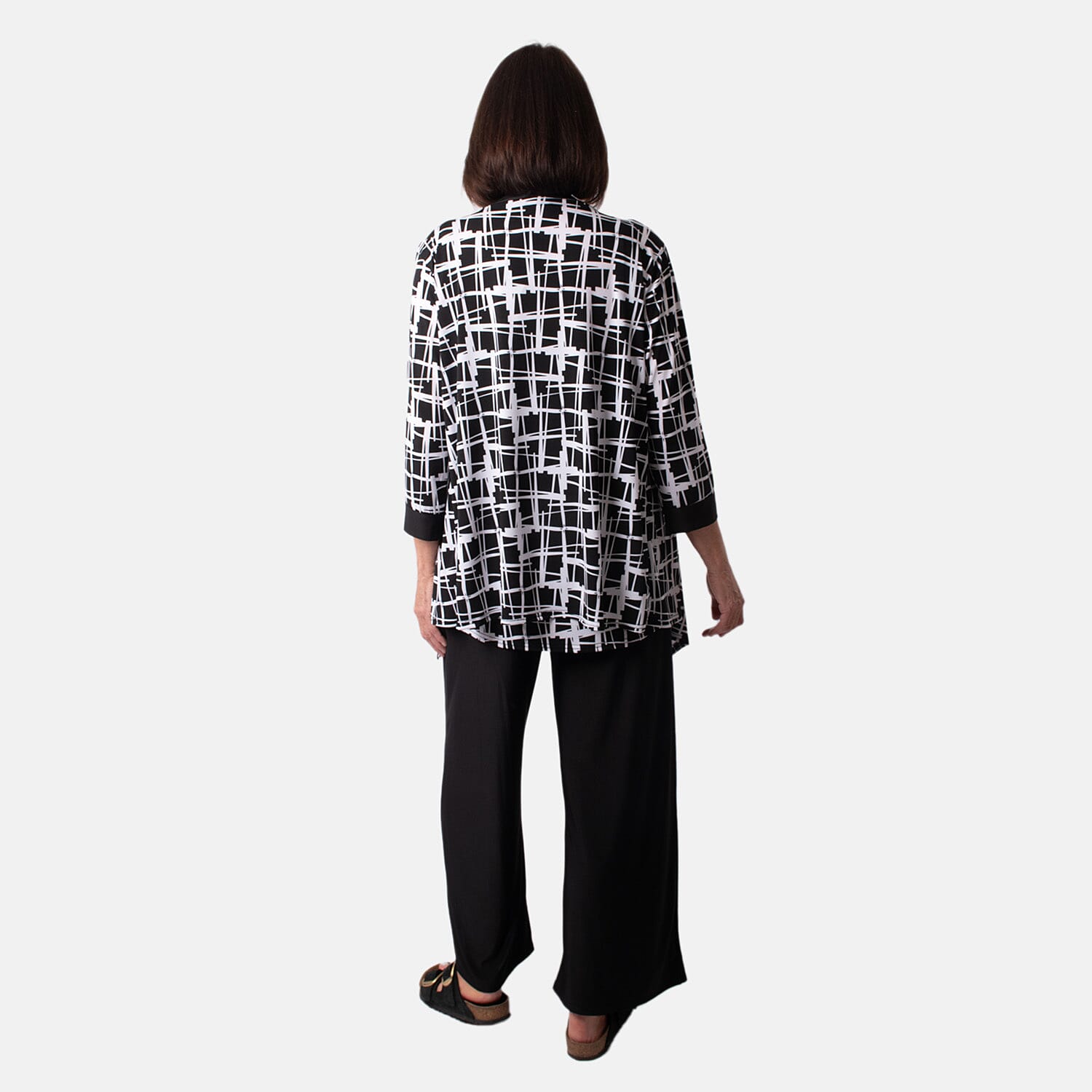 Firenzaa Mono Printed Jersey Twin Set (Size L) - Black