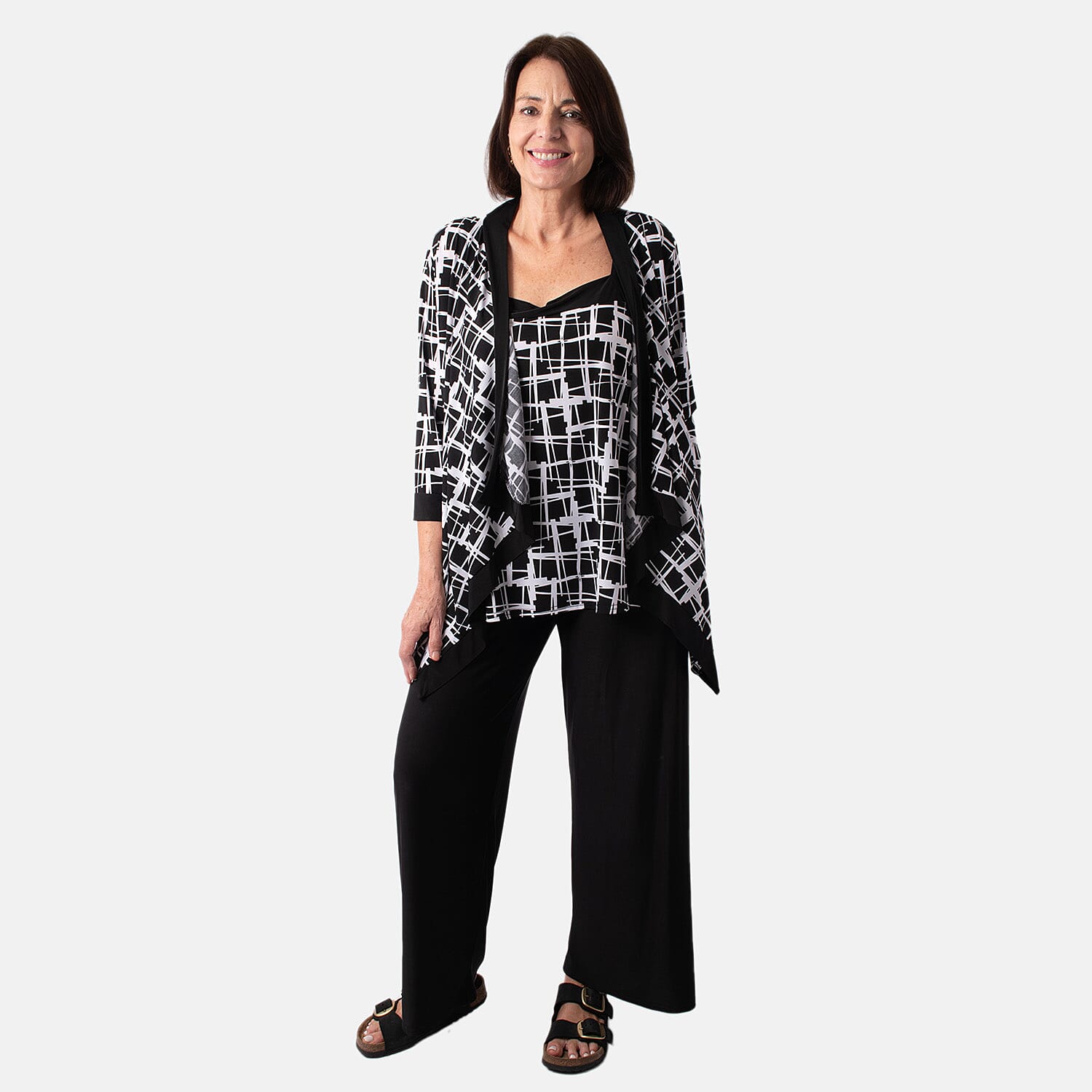 Firenzaa Mono Printed Jersey Twin Set (Size S) - Black