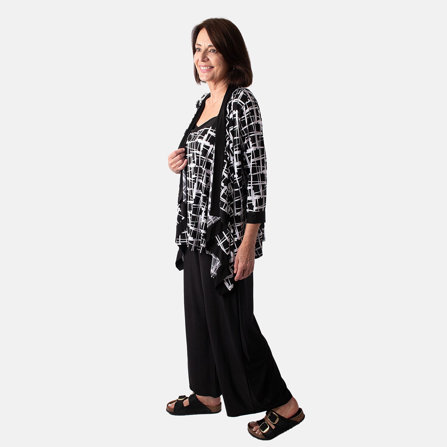 Firenzaa Mono Printed Jersey Twin Set (Size S) - Black