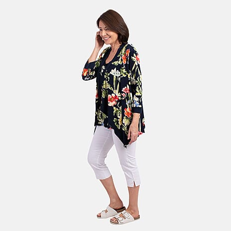Firenzaa Polyester Top (Size 1x1 cm) - Navy Floral