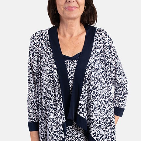Firenzaa Mono Printed Jersey Twin Set (Size M) - Navy