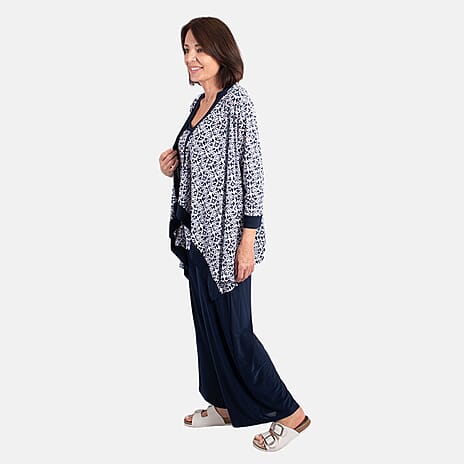 Firenzaa Mono Printed Jersey Twin Set (Size M) - Navy