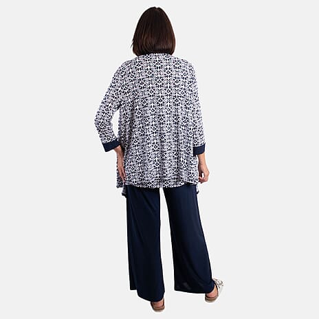 Firenzaa Mono Printed Jersey Twin Set (Size M) - Navy