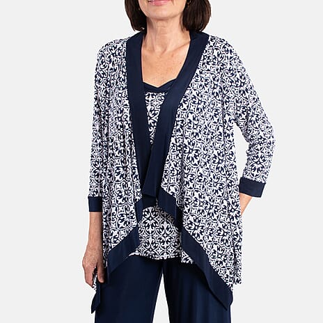 Firenzaa Mono Printed Jersey Twin Set (Size M) - Navy