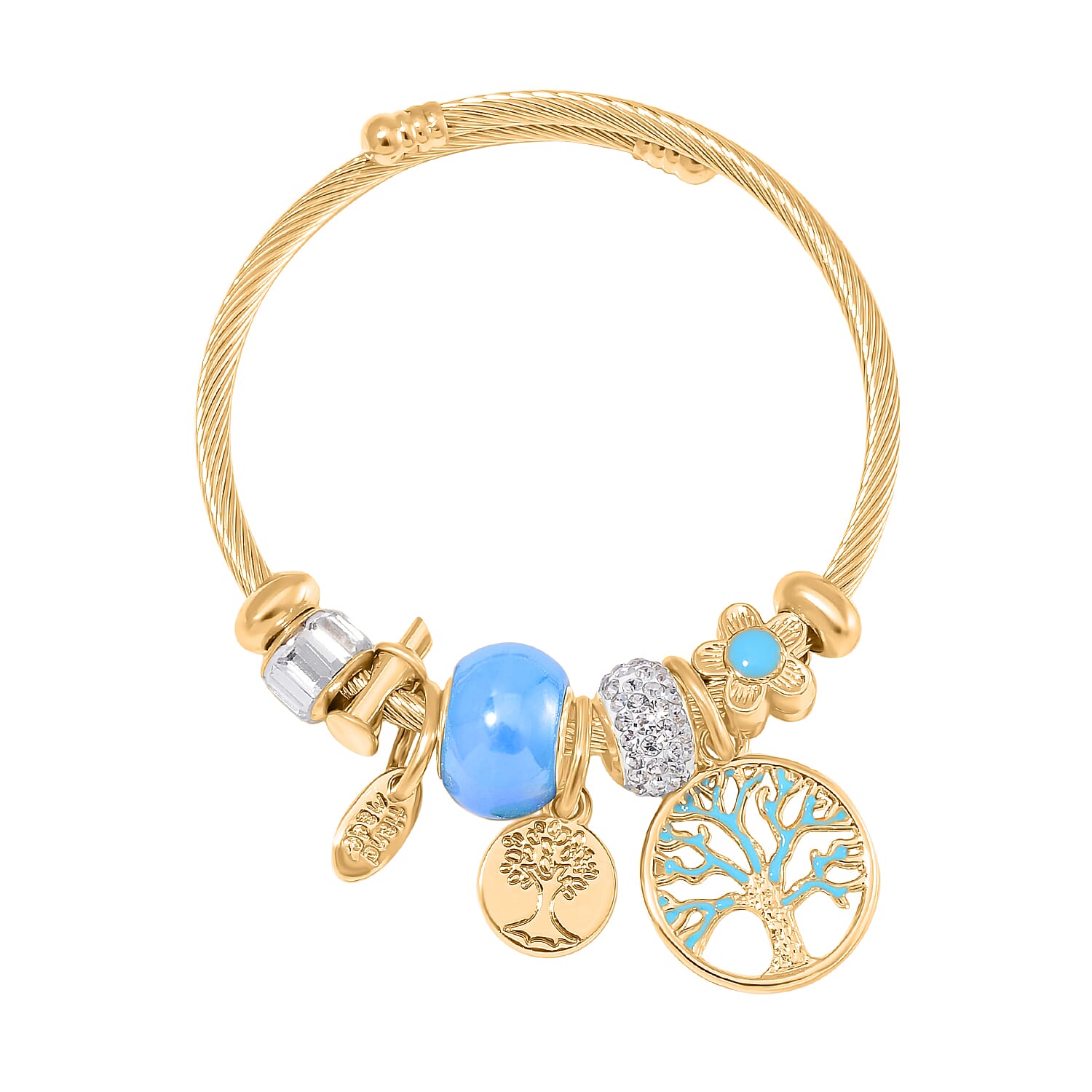 White Colour Ceramic Beads Enamelled Charms Tree Of Life  Adjustable Bangle