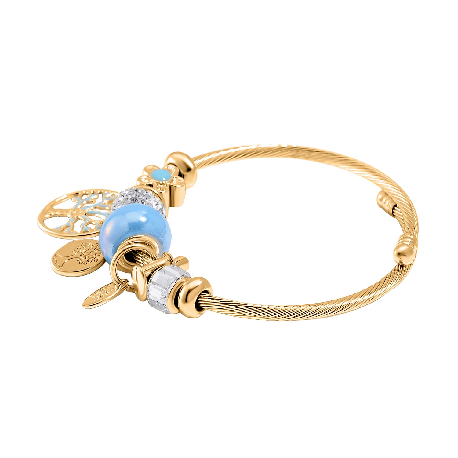 White Colour Ceramic Beads Enamelled Charms Tree Of Life  Adjustable Bangle