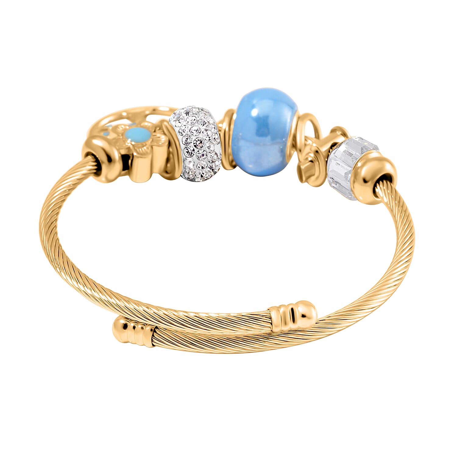 White Colour Ceramic Beads Enamelled Charms Tree Of Life  Adjustable Bangle