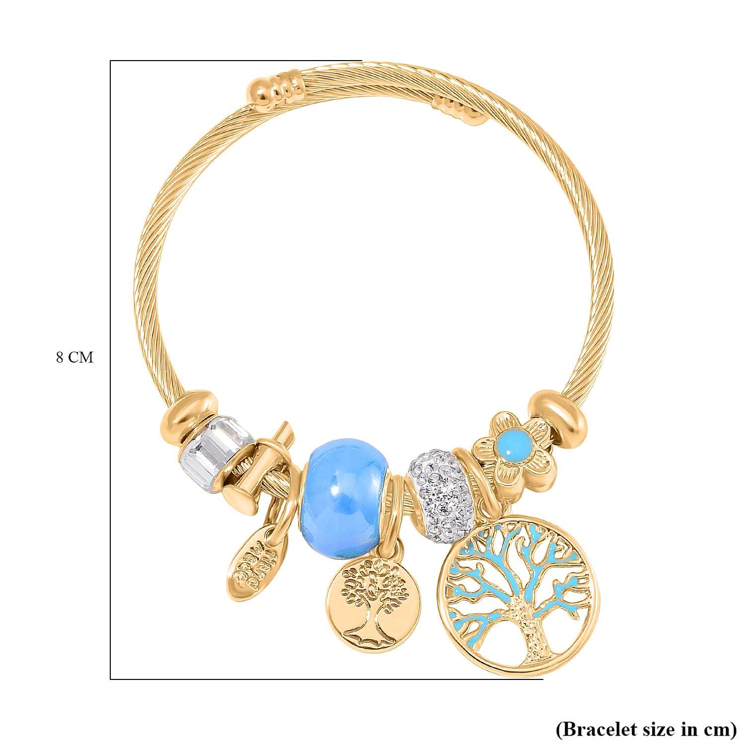 White Colour Ceramic Beads Enamelled Charms Tree Of Life  Adjustable Bangle