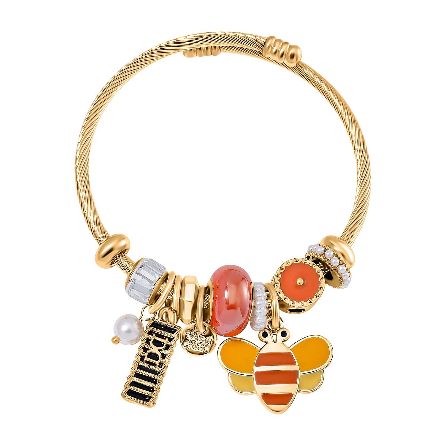 Ceramic Beads Enamelled Charms Bee Adjustable Bangle
