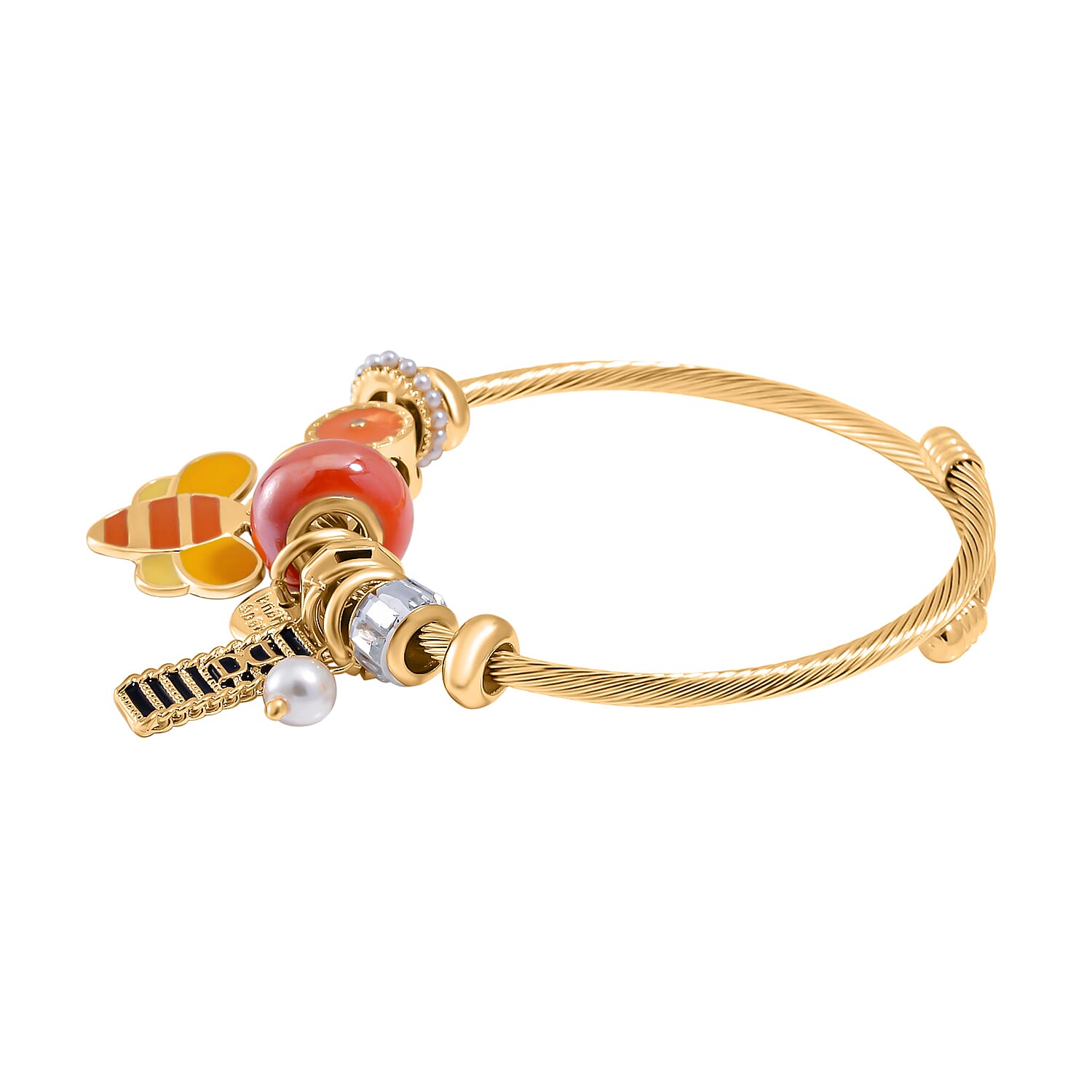 Ceramic Beads Enamelled Charms Bee Adjustable Bangle