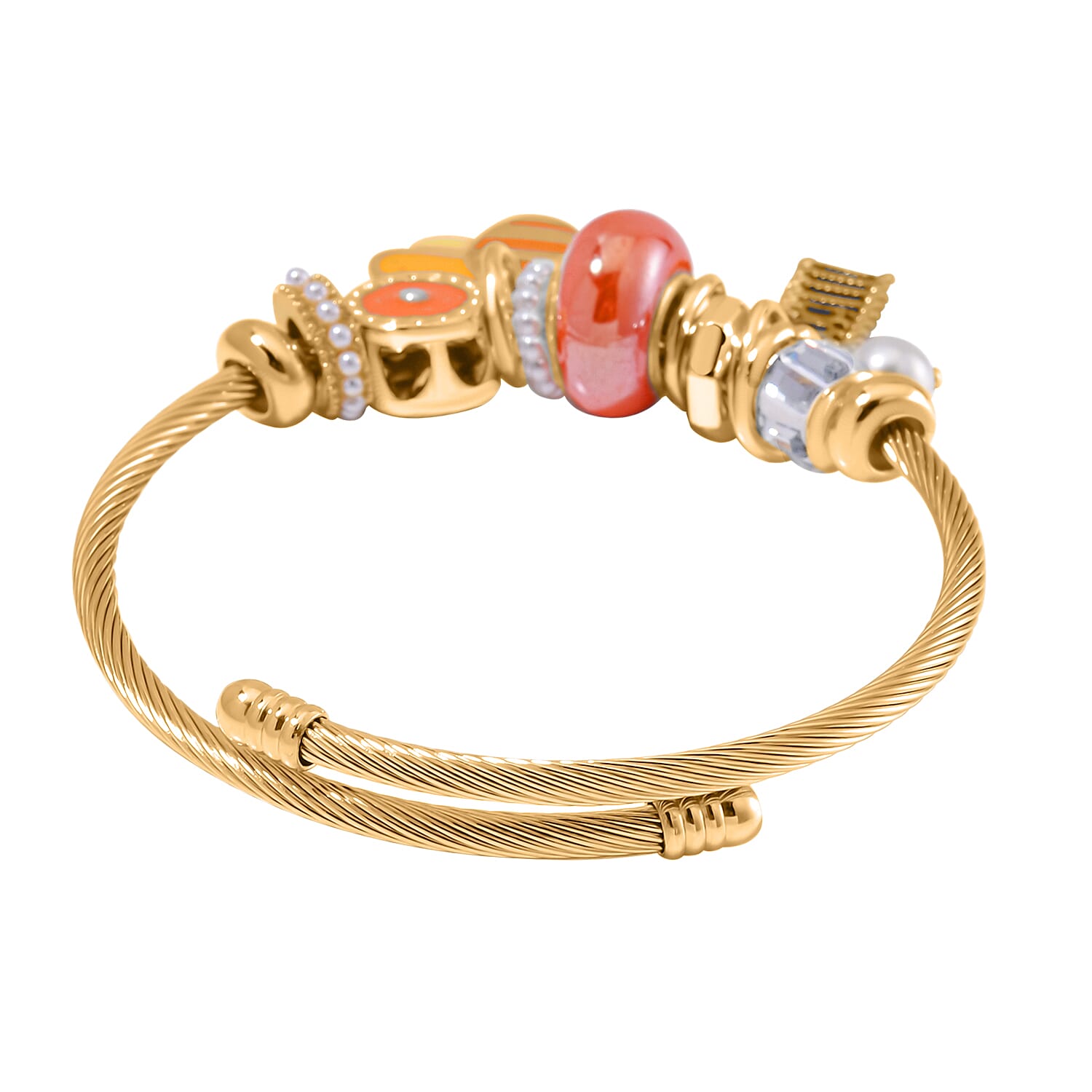 Ceramic Beads Enamelled Charms Bee Adjustable Bangle