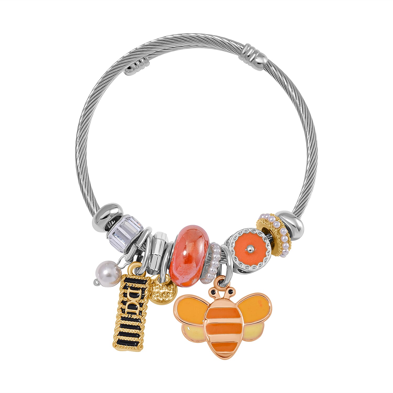 Ceramic Beads Enamelled Charms Bee Adjustable Bangle