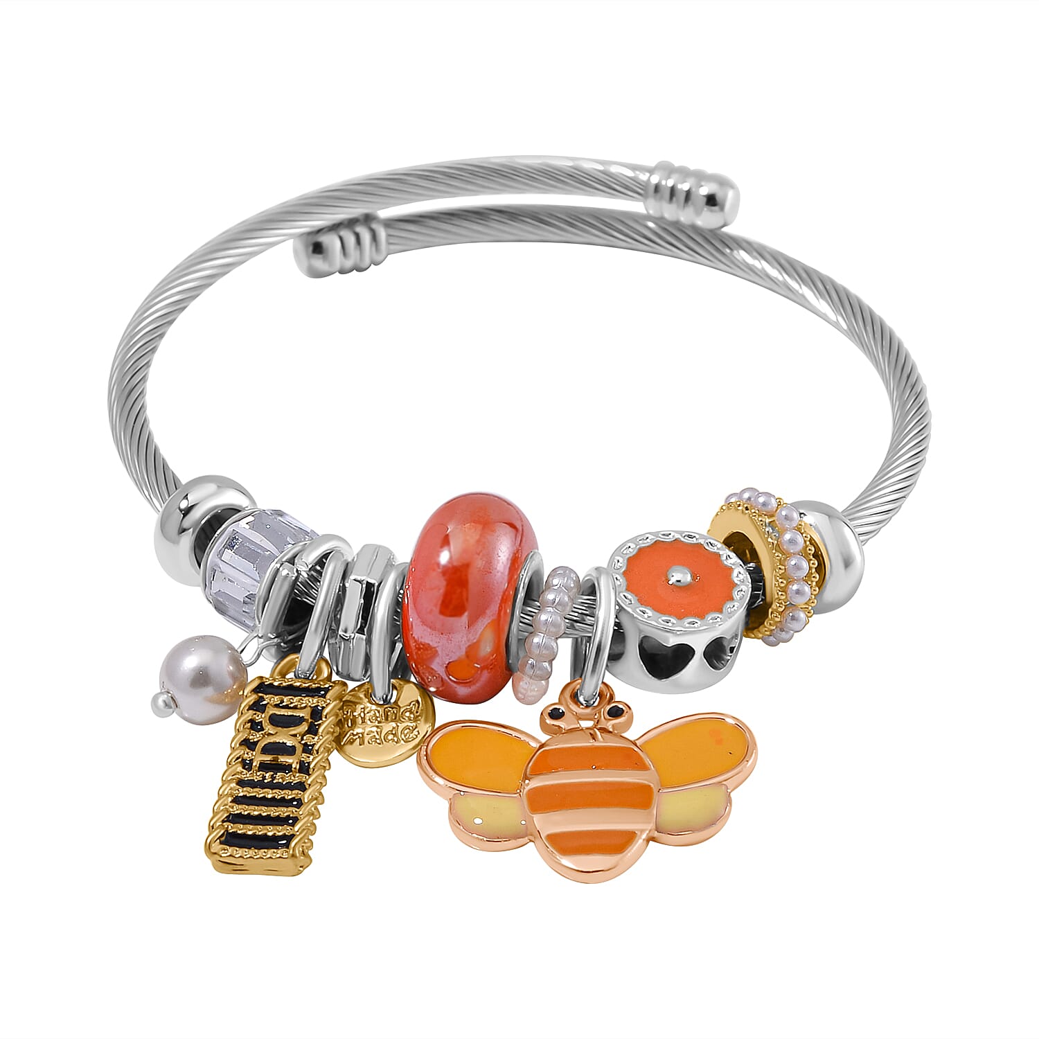 Ceramic Beads Enamelled Charms Bee Adjustable Bangle