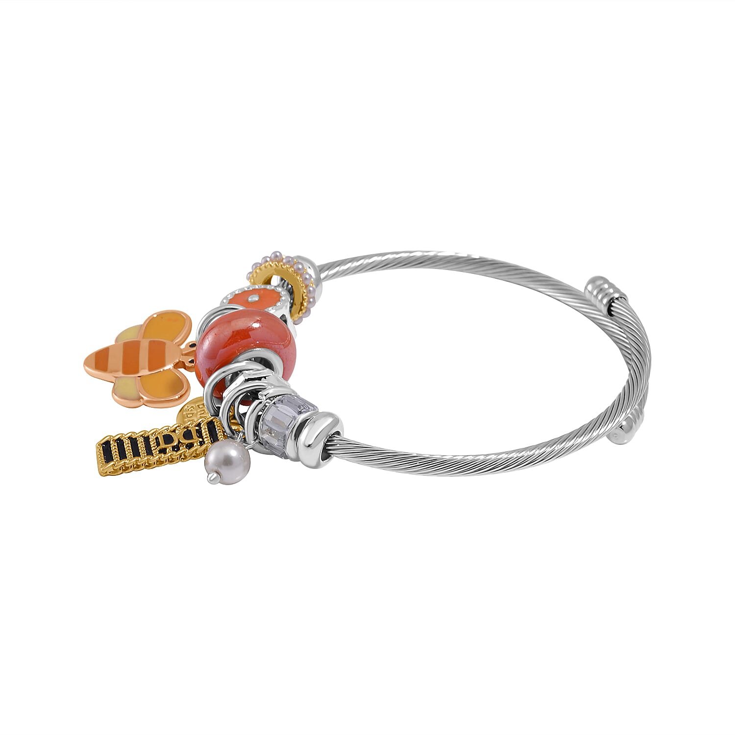 Ceramic Beads Enamelled Charms Bee Adjustable Bangle