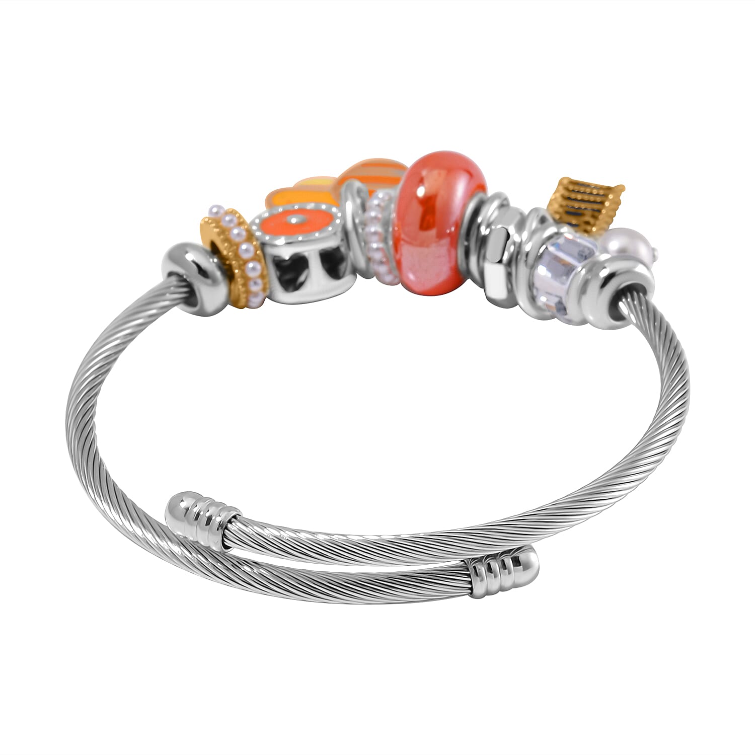 Ceramic Beads Enamelled Charms Bee Adjustable Bangle