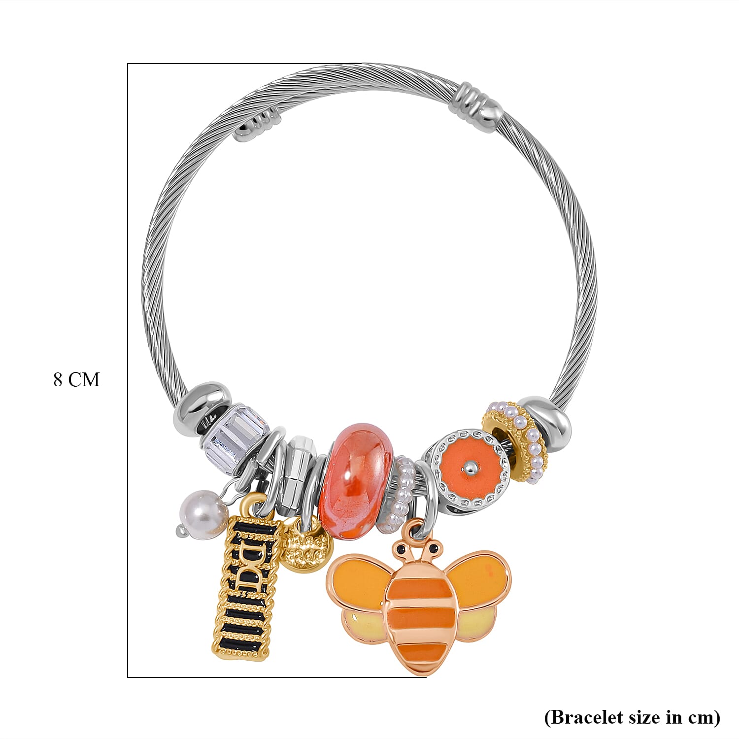 Ceramic Beads Enamelled Charms Bee Adjustable Bangle
