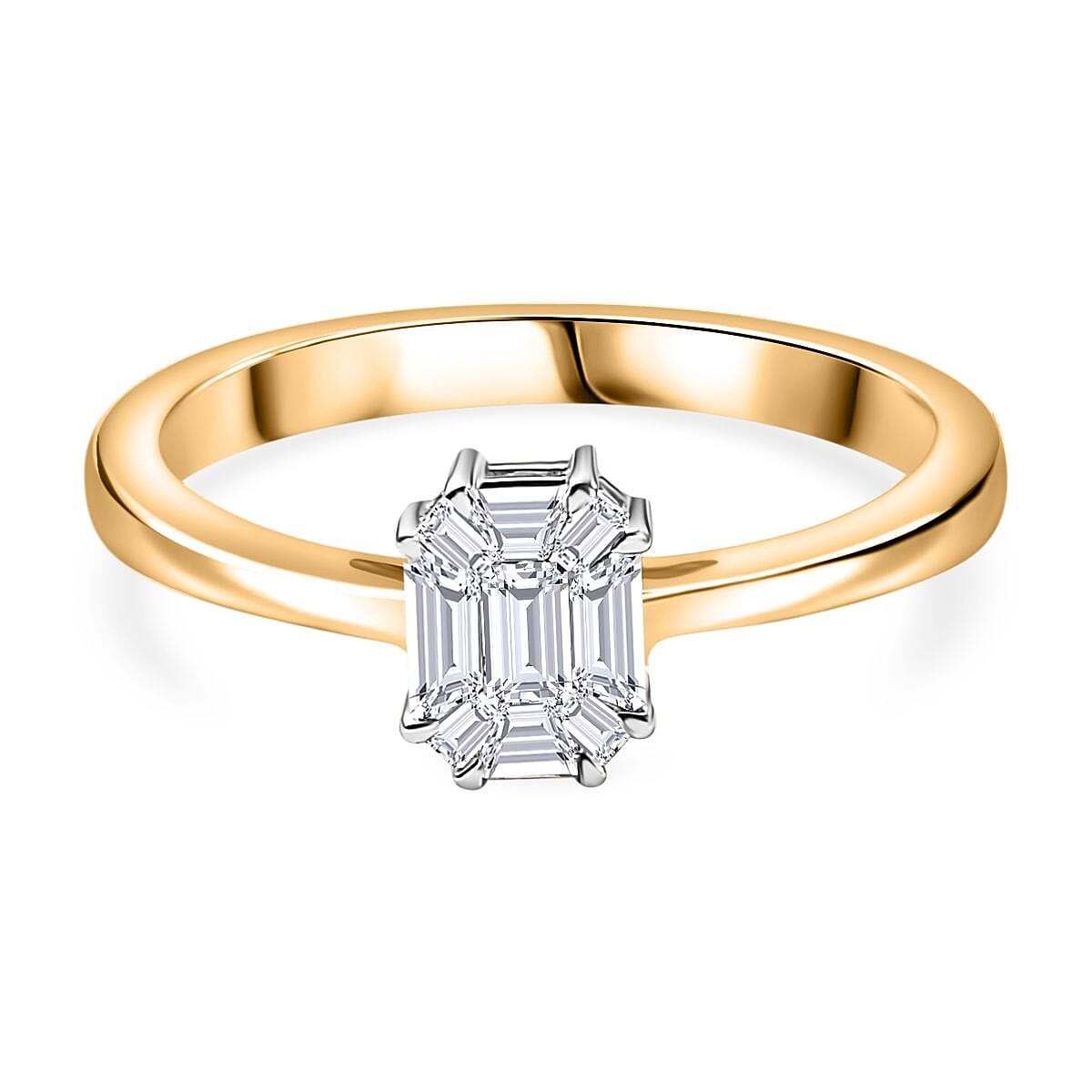 Biggest Diamond Deal- 14K Yellow Gold Certified (VS-F-G) Emerald Cut Diamond  Ring 0.33 Ct.