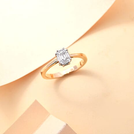 Biggest Diamond Deal- 14K Yellow Gold Certified (VS-F-G) Emerald Cut Diamond  Ring 0.33 Ct.