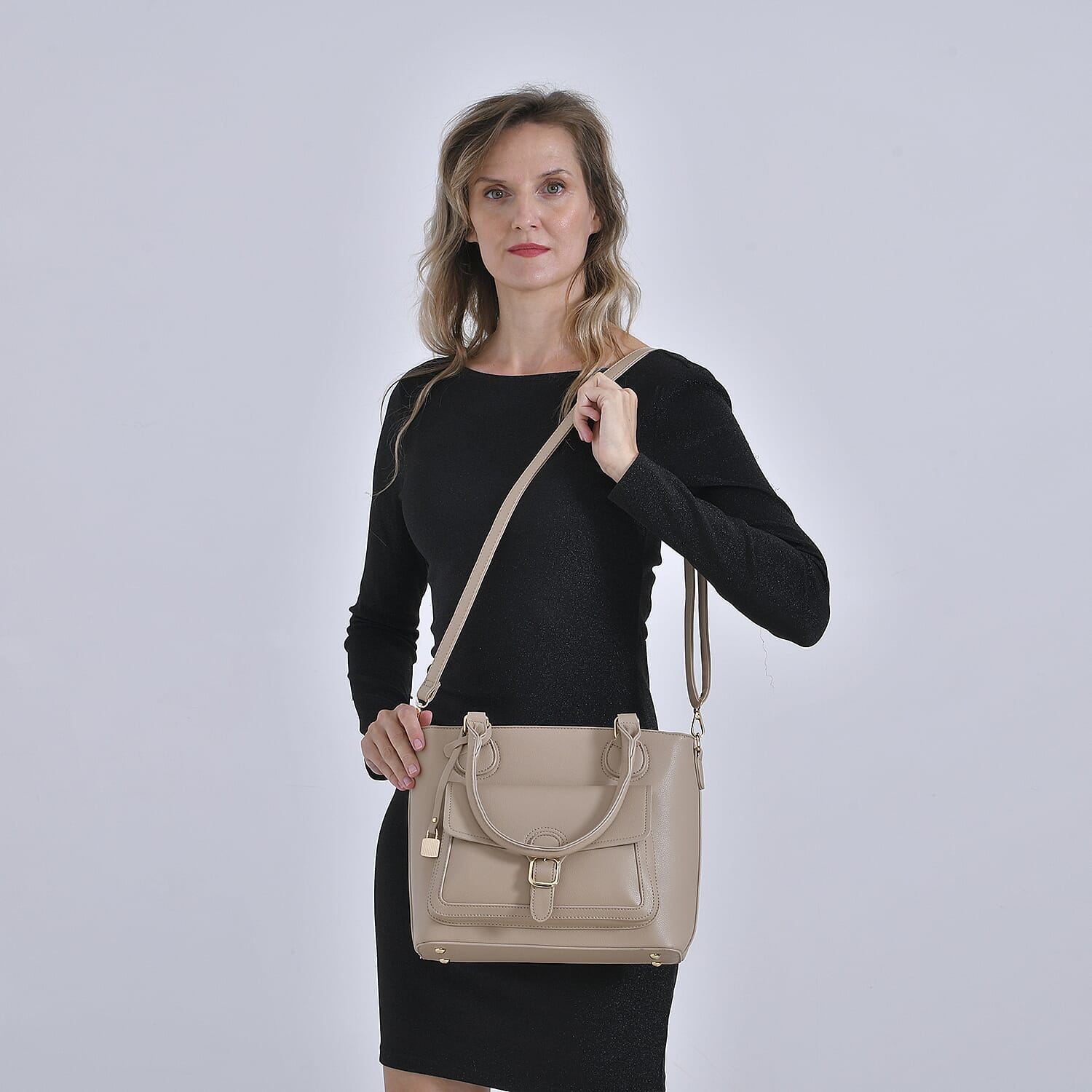Solid Satchel Crossbody Bag - Beige