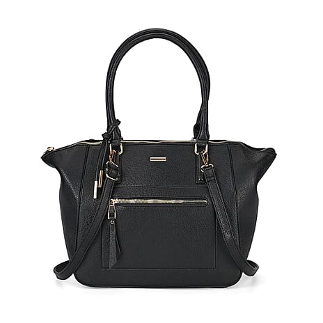 Leatherette Crossbody Bag with Handle Drop - Black